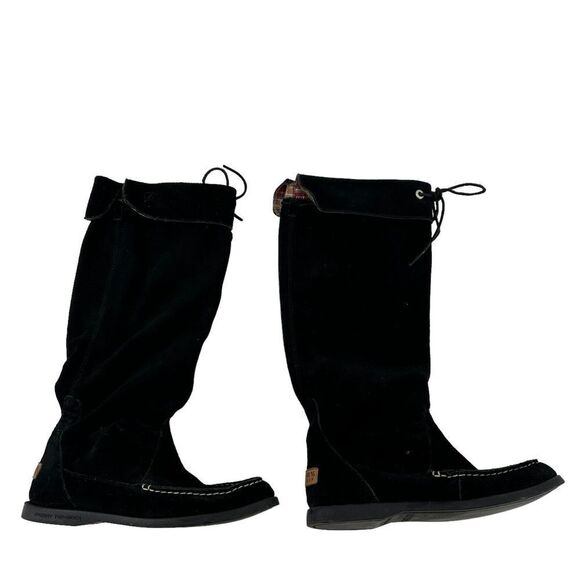 Sperry Moccasin Boots Black Suede Leather Tall Pull On Womens Size 7 Southwest - Picture 1 of 10
